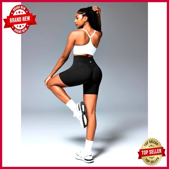 High Waisted Tummy Control Bike Shorts with Pockets for Workouts - Picture 2 of 6